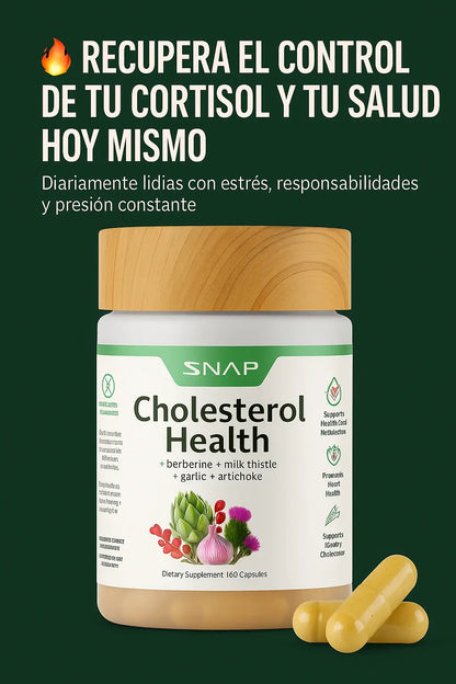 SNAP Cholesterol Health ayuda a reducir el cortisol, lo que a su vez mejora naturalmente los niveles de colesterol.